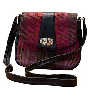 Red and Black Shoulder Bag with Plaid Pattern